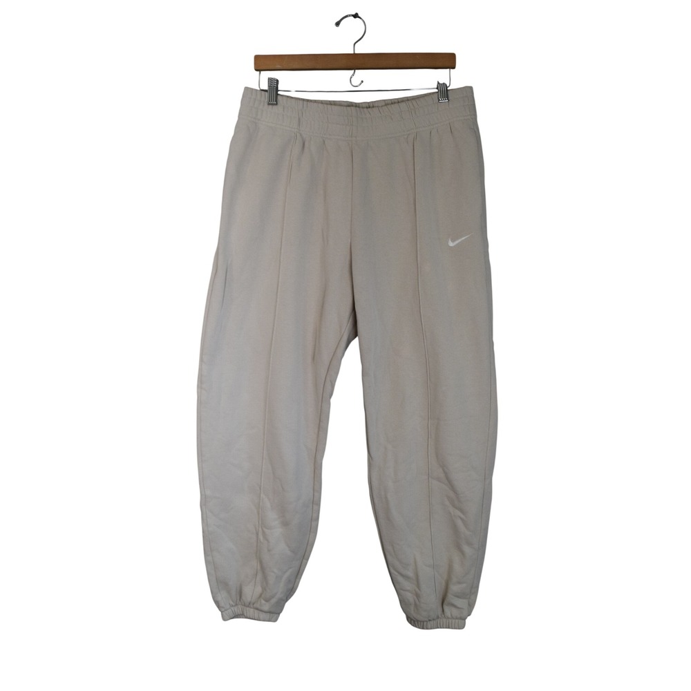 Nike Essentials Fleece Joggers L Beige Pintuck Oversized Sweatpants BV4089-104